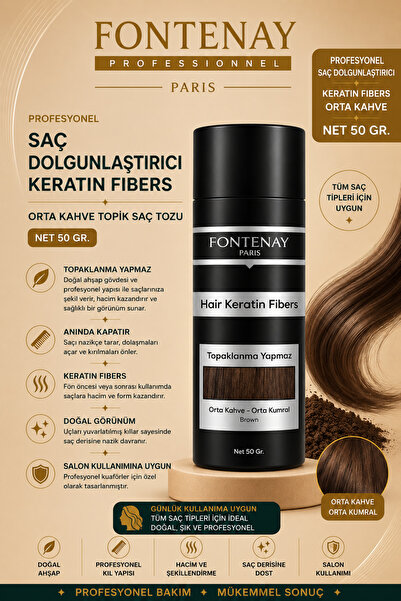 Fontenay Paris Saç Dolgunlaştırıcı Keratin Fibers Orta Kahve Topik Saç Tozu 50g