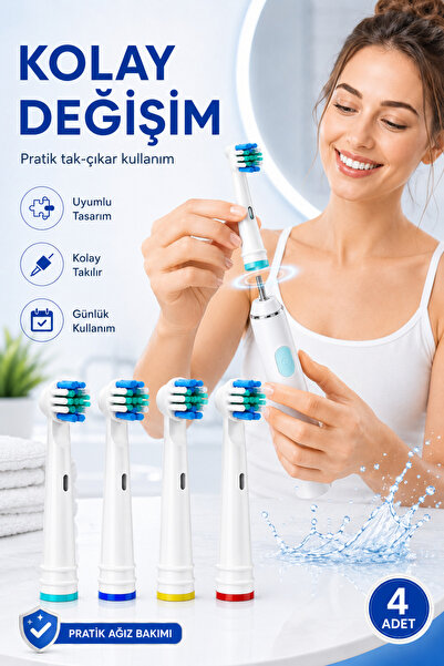 Factorial Philips Oral-b Braun Uyumlu Yedek Başlık Şarjlı Ve Pilli Diş Fırçası Uyumlu Orta Sert 4 Li Set