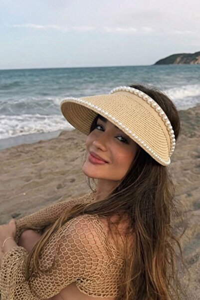 keisy Kadın İncili Vizör Hasır Şapka