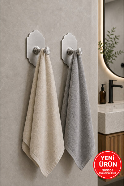 DUREVO 2 ADET RUSTİK TASARIM Paslanmaz Çelik Banyo Askısı/Bornoz Askısı / Hav...
