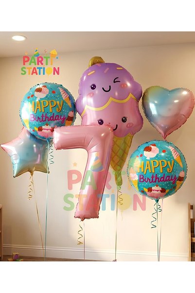 Parti Station حلوى الآيس كريم لعيد الميلاد بعمر سنة واحدة - مجموعة بالونات، ت...
