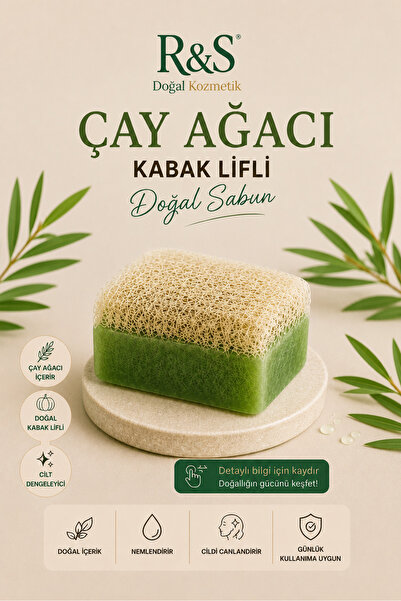 R&S Doğal Kozmetik Kabak Lifli Çay Ağacı Sabunu - El Yapımı Peeling Etkili Ci...