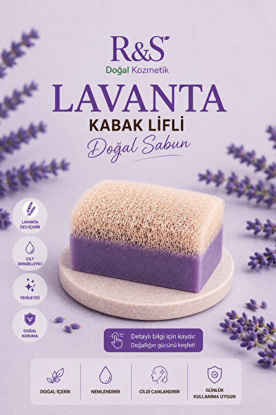 R&S Doğal Kozmetik Kabak Lifli Lavanta Sabunu - El Yapımı Peeling Etkili Cilt...