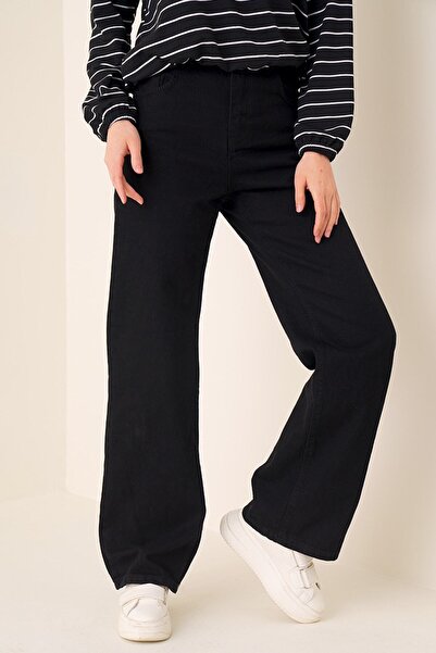 DRC trend Kiasa Black Lycra Wide Leg Loose Jeans High Waist Wide Leg Jeans