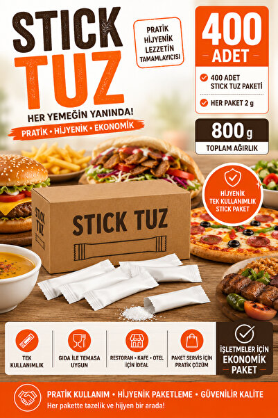 YOK YOK AMBALAJ Stick Tuz 400 Adet – Tek Kullanımlık Kağıt Sargılı Paketli İn...