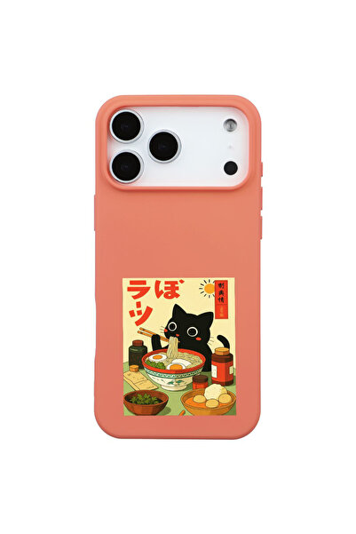 Casen iPhone 17 Pro Max Turuncu Lansman Renkli Silikon Black Cat Tasarımlı Te...