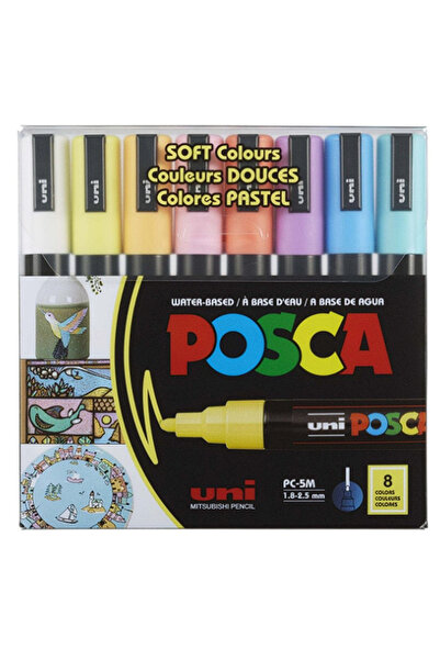 POSCA Uni Su Bazlı Marker Seti PC-5M 1.8-2.5mm 8li Soft Color