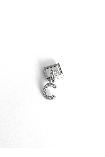 Umrece Letter C Italian Charm with Silver Stone