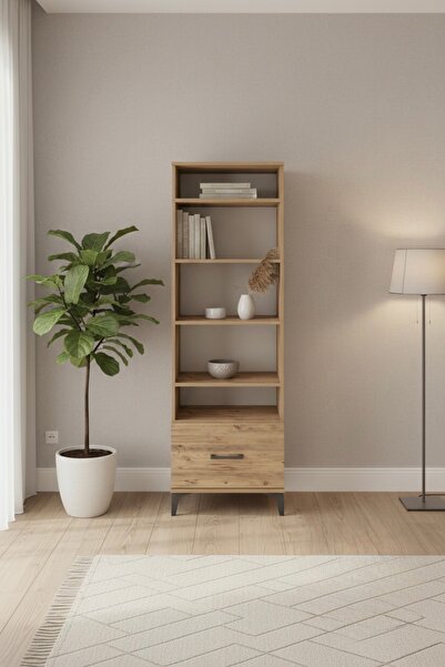 mobihobi Silva 5 Raflı Çekmeceli Dolap 60x30x182 Çam-Çam - Pratik ve Şık Depo...