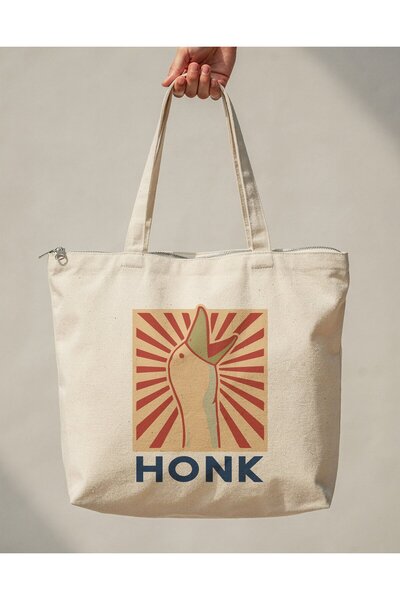 buzagi tasarım ürünleri Honk Zippered Lined Gusseted Canvas Bag 35 X 40 cm