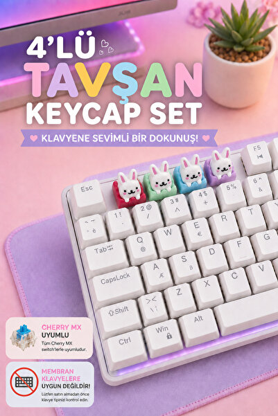 Makerpax Tavşan Keycaps 5'li Set - Cherry MX Uyumlu Mekanik Klavye Tuş Takımı
