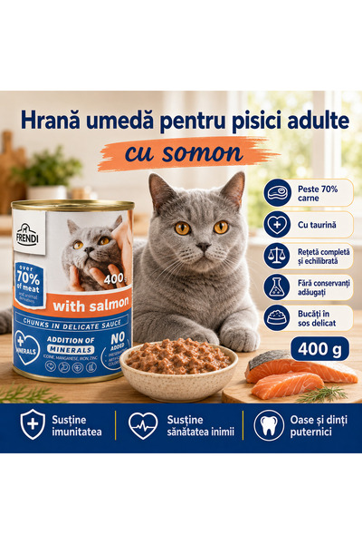 FRENDİ Hrana umeda pentru pisici cu somon, conserva 400 g
