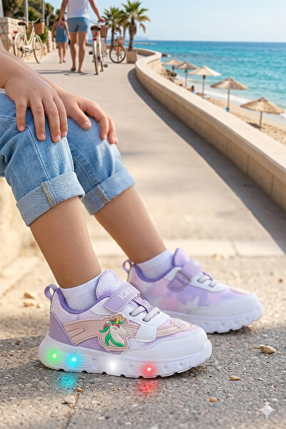 Kiko Kids Puff Cırtlı Işıklı Faylon Taban Kız Çocuk Spor Ayakkabı