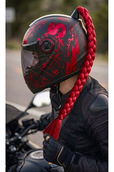 Hediyehanem Motor & Motosiklet Kırmızı Tek Örgü Saç Kask Dış Aksesuar