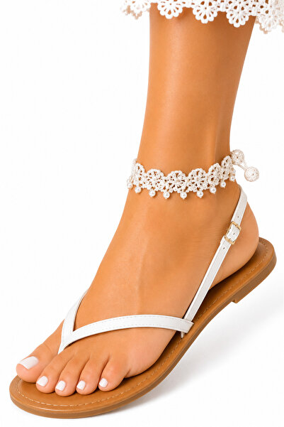 NEHOLİA Hand Knitted Anklet Women's Anklet Beaded Pearl-Colored Wedding Dress...