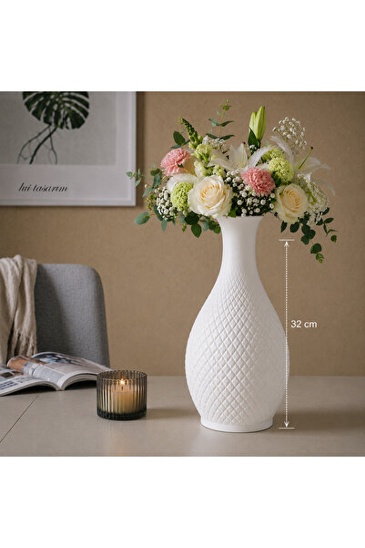 Lui Tasarım Vază ceramică în stil scandinav, cu model pătrat, cu dungi albe, ...