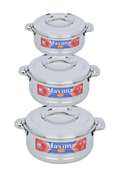 Maxima طقم علب طعام (ماكسيما) فولاذ 2500 3500 5000 مل فضي