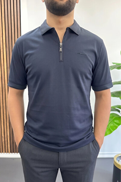 Edwox Men's Cotton Soft Polo Collar T-Shirt Navy Blue Edw500