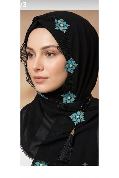 NUMİSTORE Needlepoint Black Color Prayer Cloth with Rosary
