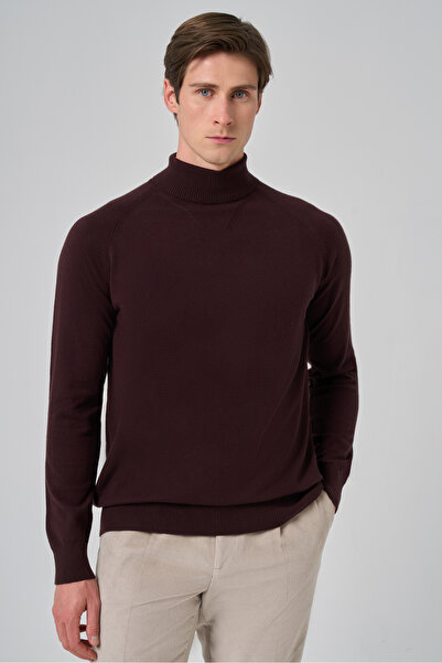 Morven Men's Plum Trend Core Spun Turtleneck Dynamic Fit Relaxed Fit Knitwear