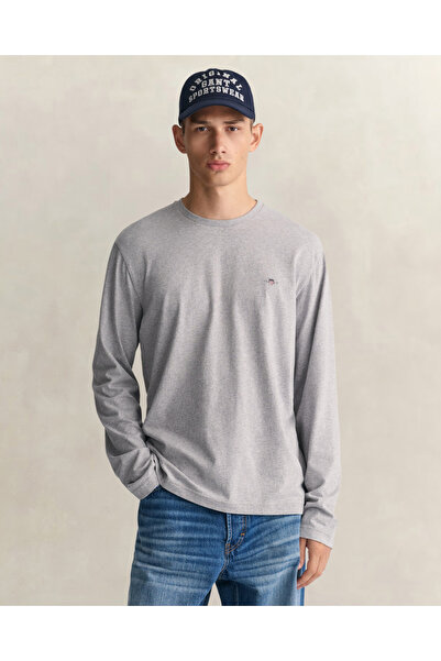 Gant Erkek Gri Regular Fit Bisiklet Yaka Uzun Kollu T-Shirt