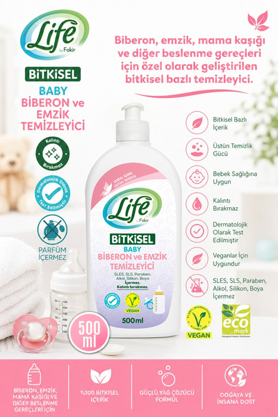 Life by Fakir Bitkisel Bebek Biberon Ve Emzik Temizleyici-parfümsüz, Doğal Iç...