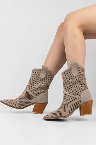 POTEEN Ptc Handy Women's Western Cowboy Heeled Summer Short Boots-Mink