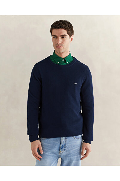 Gant Erkek Lacivert Regular Fit Bisiklet Yaka Kazak
