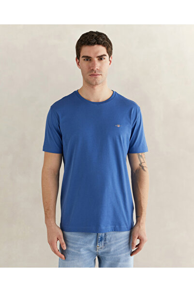 Gant Erkek Mavi Bisiklet Yaka Regular Fit Logolu T-Shirt