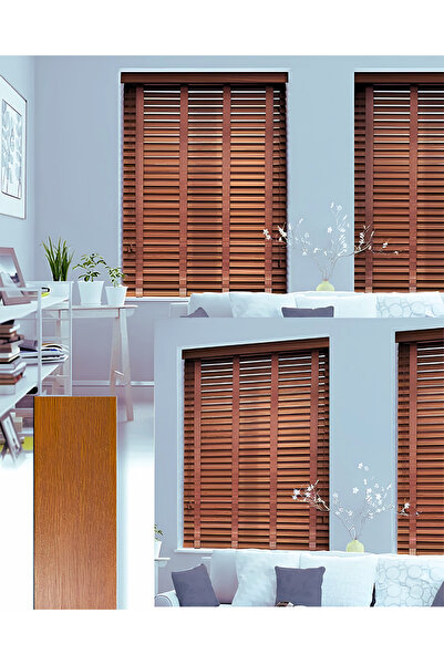 Y&S YS PERDE TASARIM Wooden Blinds %100 Doğal Ahşap Jaluzi Perde 50mm, Alümin...