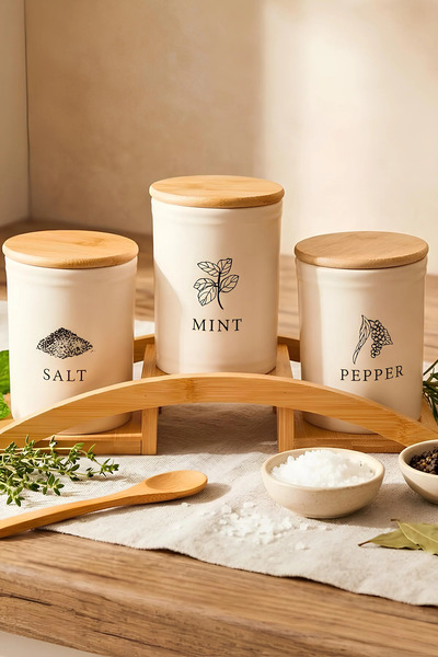 Tutku Home Bambu Standlı 3'lü Baharatlık Seti