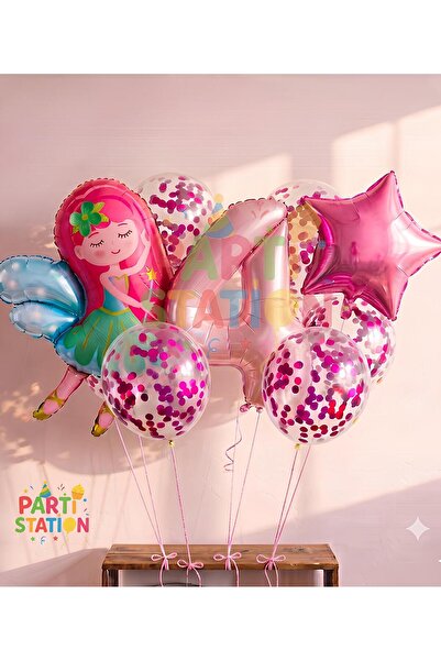 Parti Station Peri Kızı Yıldız 4 Yaş Balon Set Demet Balon Folyo Set Peri Kız...