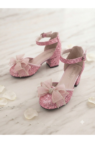 PATİK BEBE Pantofi de seară eleganți pentru fete, de culoare roz, cu fundă, t...