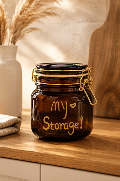Jenisa Amber Glass Lockable Vacuum Storage Jar Airtight Food Container 750ml