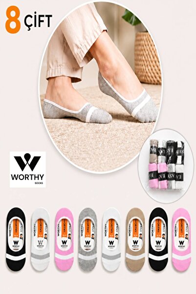 WORTHY SOCKS 8 Pack Women's Patterned Cotton Invisible Sneaker Socks