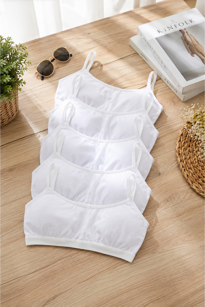 Pamuksu 847 Tutku Toptan Çamaşırcı Kız İp Askılı Pedli Bustiyer 6lı Paket Beyaz