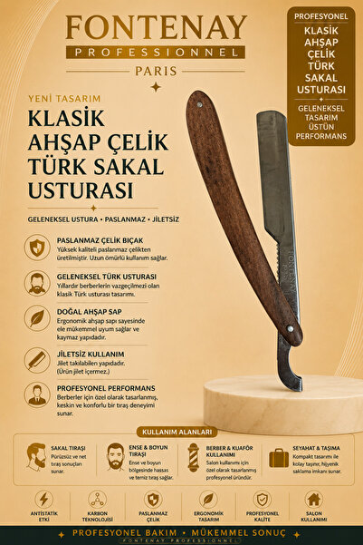 Fontenay Paris Fontenay Klasik Ahşap Çelik Türk Sakal Usturası Geleneksel Ust...