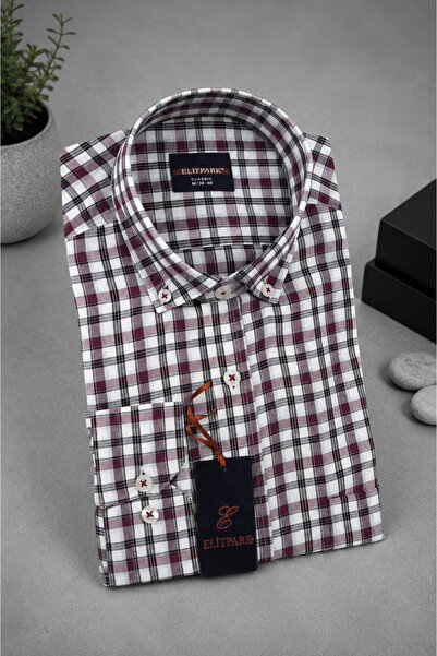 ELİTPARK GÖMLEK Urban Classic Burgundy Cotton Pocketed Men's Shirt