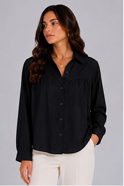 Basics&More Women's Oversize Linen Look Summer Shirt - Black