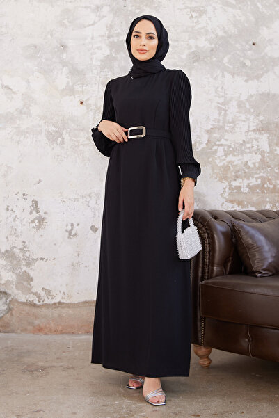VAVİNOR Pleated Sleeves Dress - Black