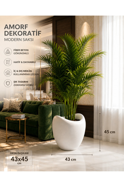 Kastasaksı 43x45 cm Fiber Beton Görünümlü Amorf Dekoratif Modern Saksı