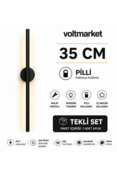 VoltMARKET Türkiye’nin Elektrik Marketi 35 cm Pilli LED Aplik Kablosuz Duvar ...