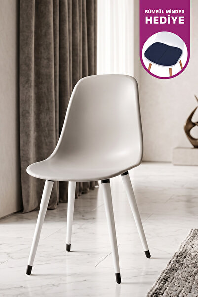 VİLİNZE Eames Beyaz Ahşap Ayak Plastik Gri Sandalye