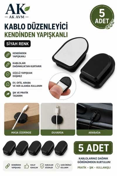 Ak Avm 5 Adet Siyah Renk Kendinden Yapışkanlı Askı – Banyo, Mutfak, Kapı Arka...
