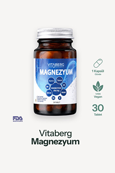 Vitaberg Magnezyum | Bisglisinat, Taurat, Sitrat, Malat + K2, B6, Bor, Selenyum