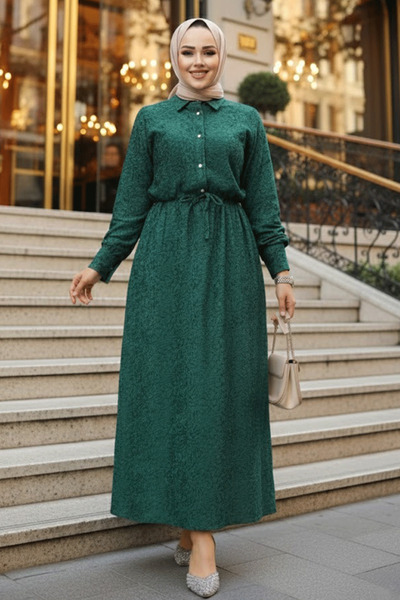 Neva Style Patterned Green Hijab Dress 92691Y