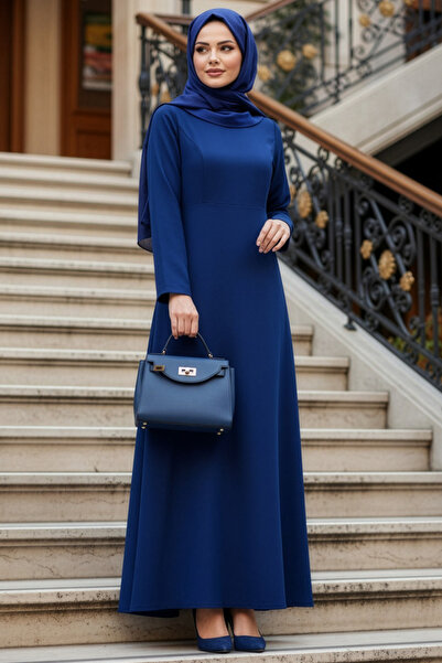 N.S NEVA STYLE Pearl Detailed Sax Blue Hijab Evening Dress 61981Sx