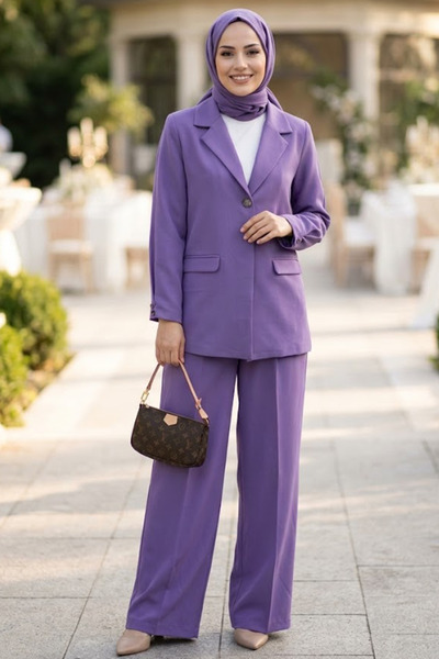 N.S NEVA STYLE Set dublu cu jachetă și hijab liliac 6277LILA