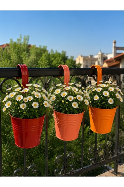 NATURELMETAL GALVANİZ METAL ASKILI BALKON BAHÇE SAKSI ÜÇLÜ SET FİYATIDIR