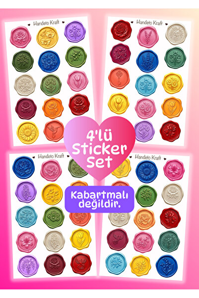 Handeto Kraft 4'lü Mum Mühür Görünümlü Renkli Desen Sticker Seti Bullet Journ...